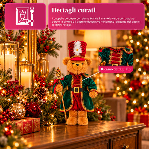 Kerstbeer als soldaat, kerstdecoratie, 2 kleuren, hoogte 60 cm, polyester, met hoed, mantel en stok