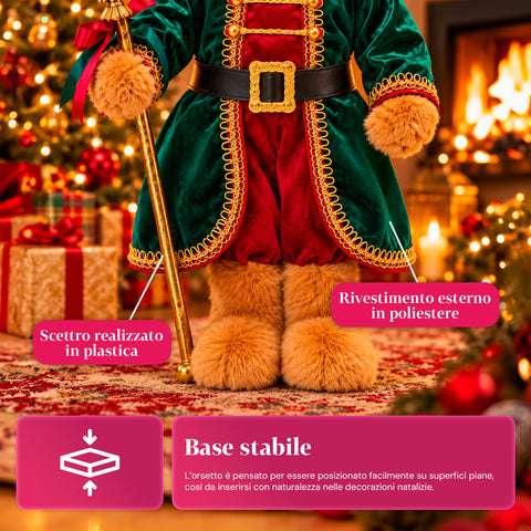 Kerstbeer als soldaat, kerstdecoratie, 2 kleuren, hoogte 60 cm, polyester, met hoed, mantel en stok