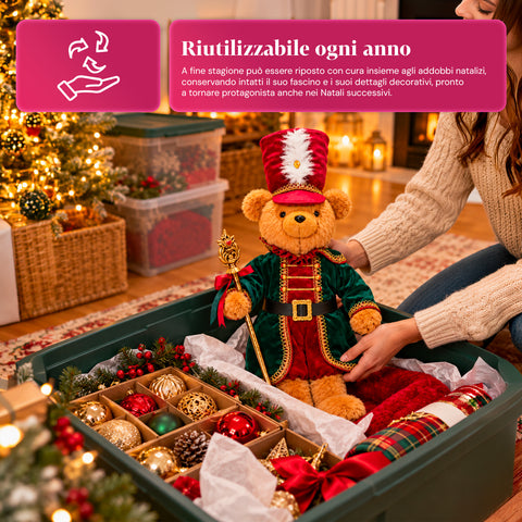 Kerstbeer als soldaat, kerstdecoratie, 2 kleuren, hoogte 60 cm, polyester, met hoed, mantel en stok