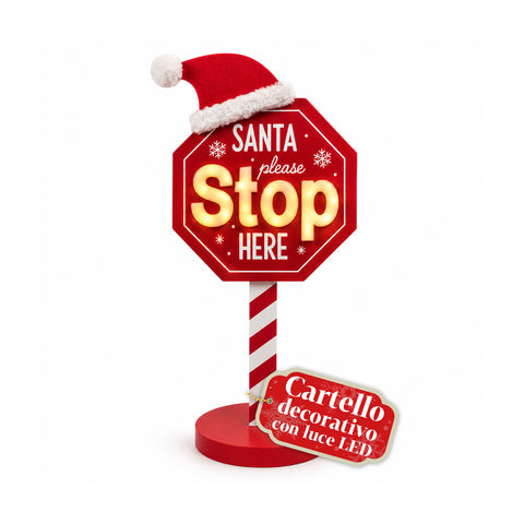 Lichtgevend bord Santa Stop Here 51 cm, LED-kerstdecoratie