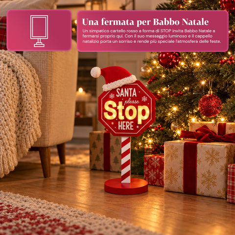 Lichtgevend bord Santa Stop Here 51 cm, LED-kerstdecoratie