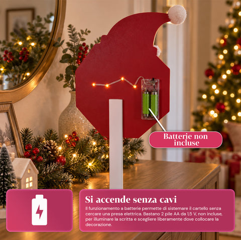 Lichtgevend bord Santa Stop Here 51 cm, LED-kerstdecoratie