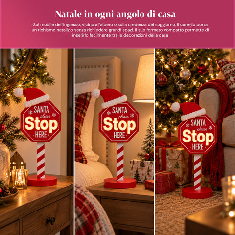 Lichtgevend bord Santa Stop Here 51 cm, LED-kerstdecoratie