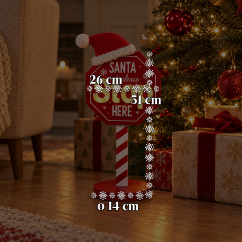 Lichtgevend bord Santa Stop Here 51 cm, LED-kerstdecoratie