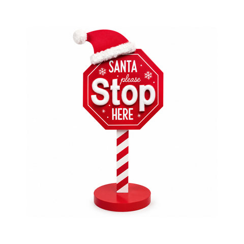 Lichtgevend bord Santa Stop Here 51 cm, LED-kerstdecoratie