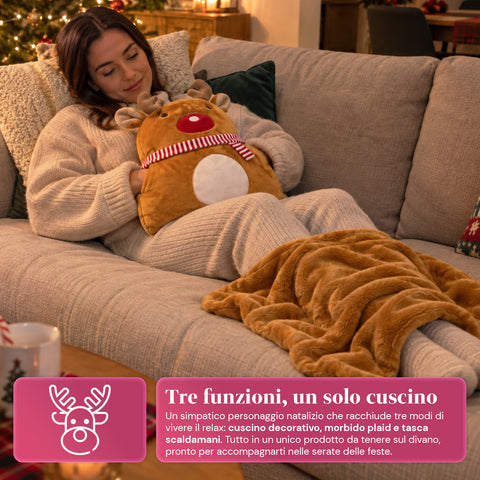 Kerstkussen met plaid van 60x90 cm en handwarmer 3-in-1, verkrijgbaar met 3 personages