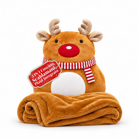 Kerstkussen met plaid van 60x90 cm en handwarmer 3-in-1, verkrijgbaar met 3 personages