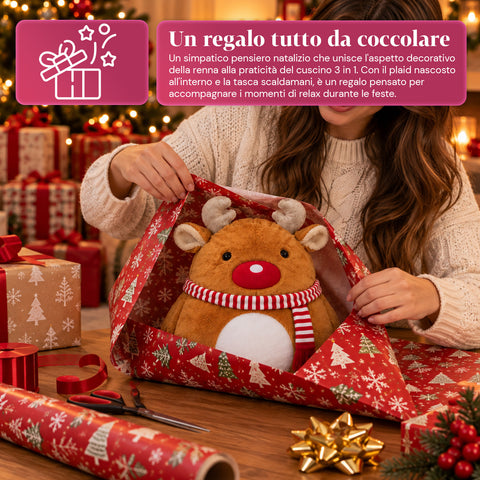 Kerstkussen met plaid van 60x90 cm en handwarmer 3-in-1, verkrijgbaar met 3 personages