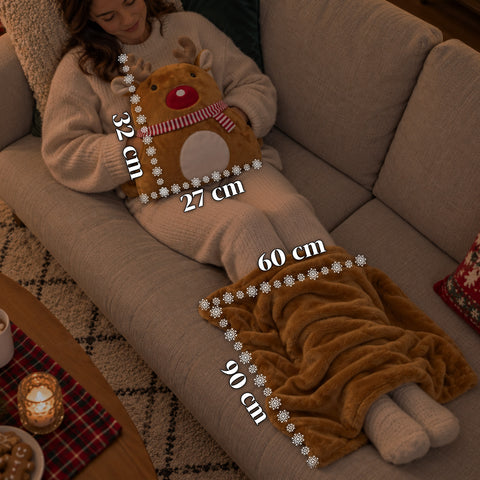 Kerstkussen met plaid van 60x90 cm en handwarmer 3-in-1, verkrijgbaar met 3 personages