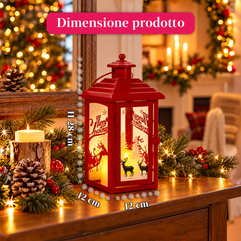 Lichtgevende kerstlantaarn op batterijen 12x12x28 cm met rendieren
