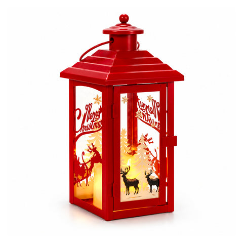 Lichtgevende kerstlantaarn op batterijen 12x12x28 cm met rendieren