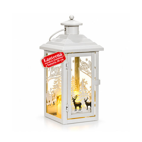 Lichtgevende kerstlantaarn op batterijen 12x12x28 cm met rendieren
