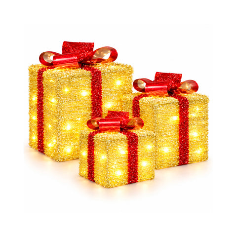 Set van 3 verlichte cadeaupakketten op batterijen, 51 warmwitte leds
