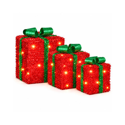 Set van 3 verlichte cadeaupakketten op batterijen, 51 warmwitte leds