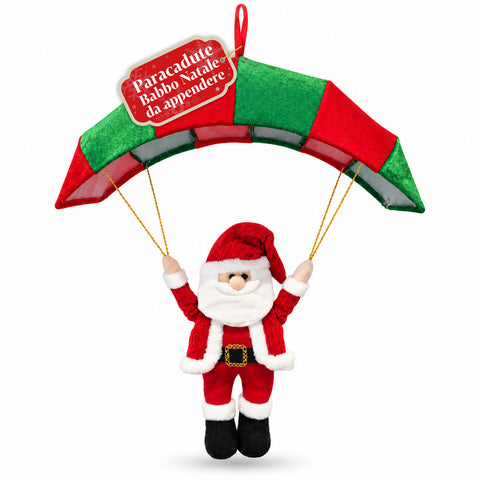 Op te hangen kerstparachute 80 cm met kerstfiguur, 4 figuren