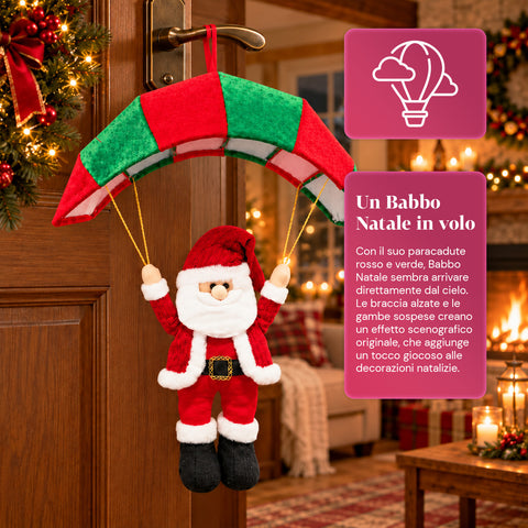 Op te hangen kerstparachute 80 cm met kerstfiguur, 4 figuren