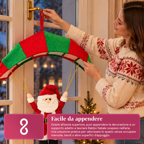 Op te hangen kerstparachute 80 cm met kerstfiguur, 4 figuren