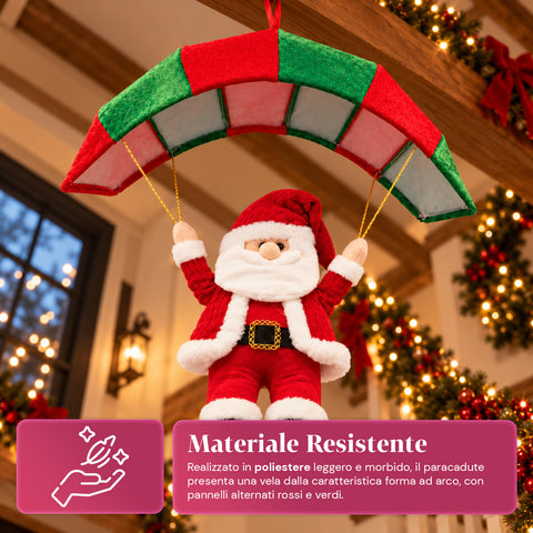 Op te hangen kerstparachute 80 cm met kerstfiguur, 4 figuren