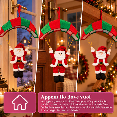 Op te hangen kerstparachute 80 cm met kerstfiguur, 4 figuren