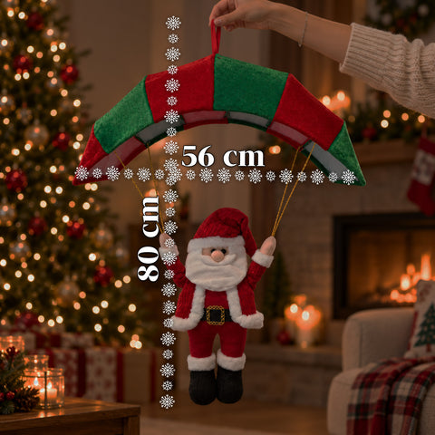 Op te hangen kerstparachute 80 cm met kerstfiguur, 4 figuren