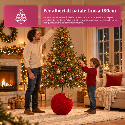 Voet voor kerstboom in de vorm van een rode bal Ø42 cm met fluweeleffect