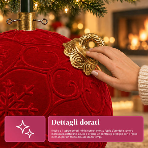 Voet voor kerstboom in de vorm van een rode bal Ø42 cm met fluweeleffect