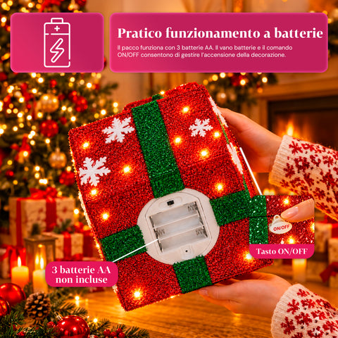 Lichtgevend cadeaupakket met muzikale en bewegende kerstman, H30 cm