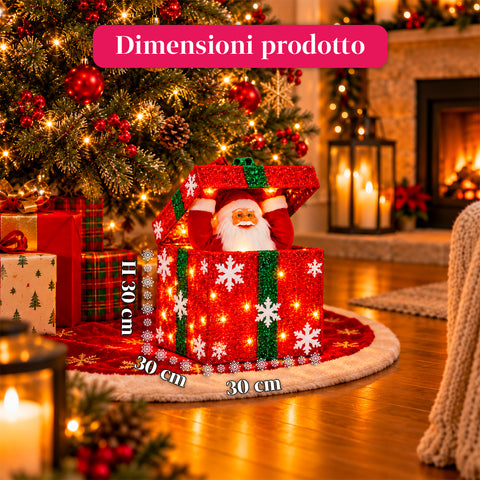 Lichtgevend cadeaupakket met muzikale en bewegende kerstman, H30 cm