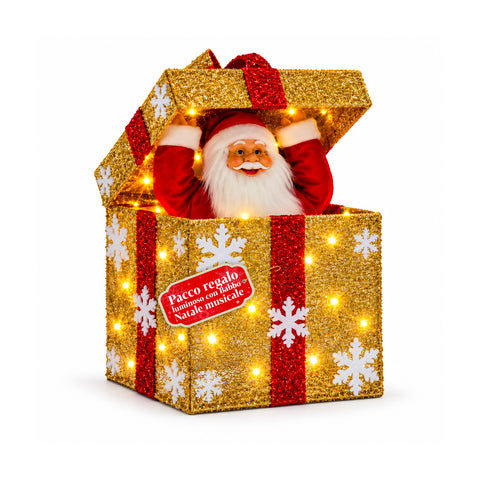 Lichtgevend cadeaupakket met muzikale en bewegende kerstman, H30 cm