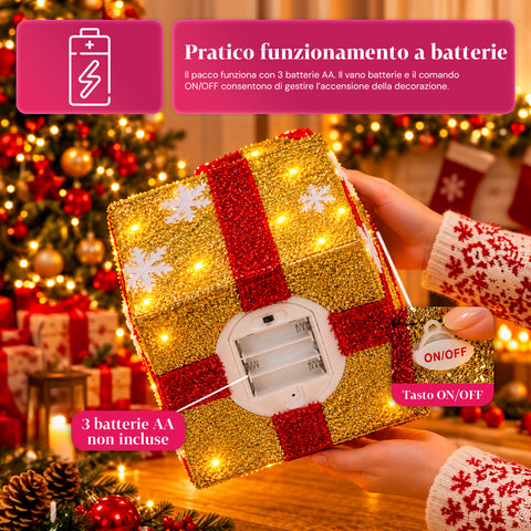 Lichtgevend cadeaupakket met muzikale en bewegende kerstman, H30 cm