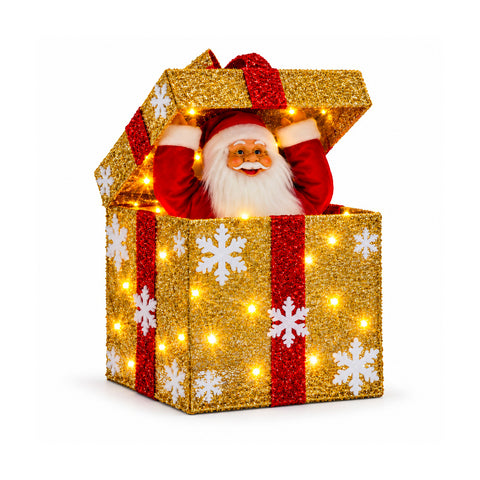 Lichtgevend cadeaupakket met muzikale en bewegende kerstman, H30 cm