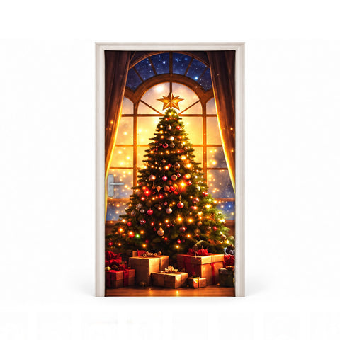 Versierde kerstdeurhoes, deurstof 90x220 cm, 8 patronen, kerstdecoratie met digitale print