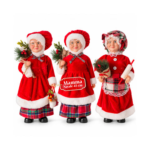 Kerstfiguur Kerstman en Kerstvrouw h45cm, decoratie voor huis, winkel en etalage, 3 assorti-varianten met dennentakjes en dennenappels