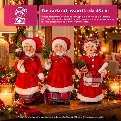 Kerstfiguur Kerstman en Kerstvrouw h45cm, decoratie voor huis, winkel en etalage, 3 assorti-varianten met dennentakjes en dennenappels