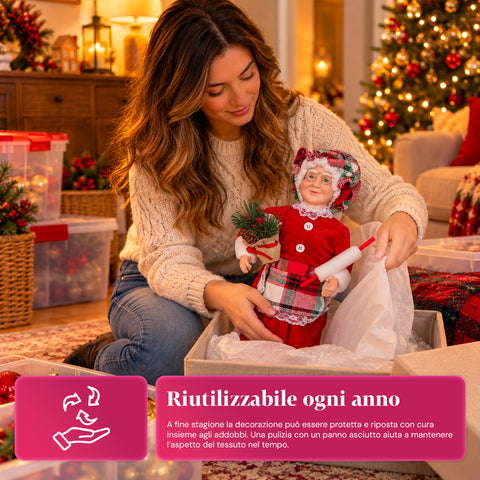 Kerstfiguur Kerstman en Kerstvrouw h45cm, decoratie voor huis, winkel en etalage, 3 assorti-varianten met dennentakjes en dennenappels