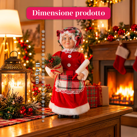 Kerstfiguur Kerstman en Kerstvrouw h45cm, decoratie voor huis, winkel en etalage, 3 assorti-varianten met dennentakjes en dennenappels