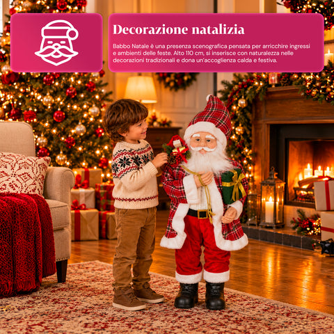 Kerstfiguur Kerstman en Kerstvrouw h110cm, decoratie voor huis, winkel en etalage, 2 varianten om uit te kiezen met dennentakjes en dennenappels
