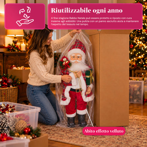 Kerstfiguur Kerstman en Kerstvrouw h110cm, decoratie voor huis, winkel en etalage, 2 varianten om uit te kiezen met dennentakjes en dennenappels