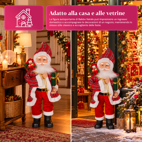 Kerstfiguur Kerstman en Kerstvrouw h110cm, decoratie voor huis, winkel en etalage, 2 varianten om uit te kiezen met dennentakjes en dennenappels