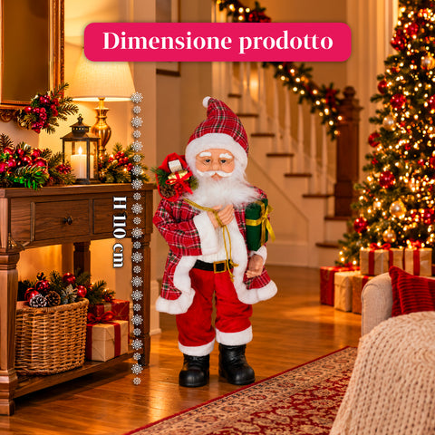 Kerstfiguur Kerstman en Kerstvrouw h110cm, decoratie voor huis, winkel en etalage, 2 varianten om uit te kiezen met dennentakjes en dennenappels