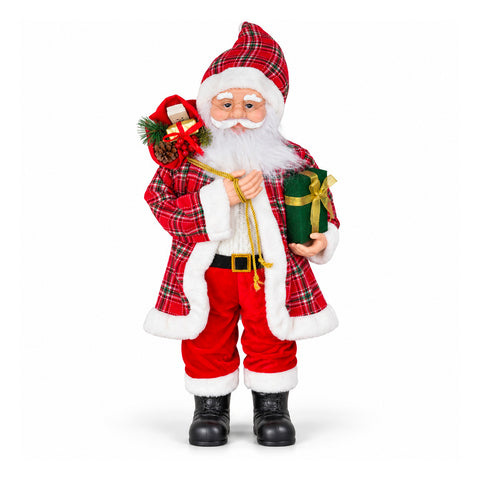 Kerstfiguur Kerstman en Kerstvrouw h110cm, decoratie voor huis, winkel en etalage, 2 varianten om uit te kiezen met dennentakjes en dennenappels