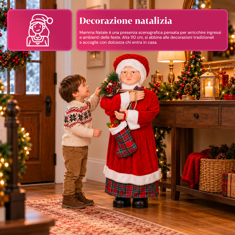 Kerstfiguur Kerstman en Kerstvrouw h110cm, decoratie voor huis, winkel en etalage, 2 varianten om uit te kiezen met dennentakjes en dennenappels