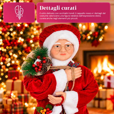 Kerstfiguur Kerstman en Kerstvrouw h110cm, decoratie voor huis, winkel en etalage, 2 varianten om uit te kiezen met dennentakjes en dennenappels