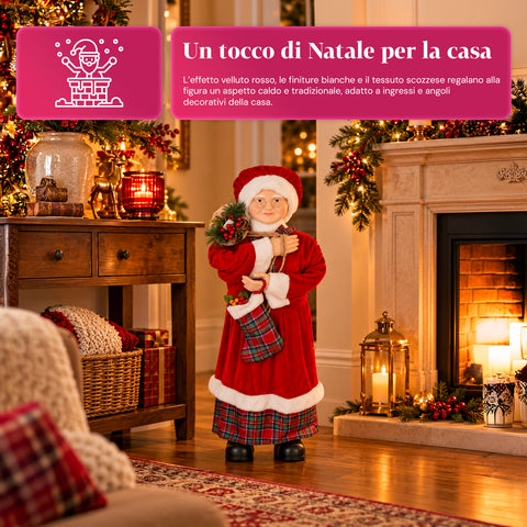 Kerstfiguur Kerstman en Kerstvrouw h110cm, decoratie voor huis, winkel en etalage, 2 varianten om uit te kiezen met dennentakjes en dennenappels