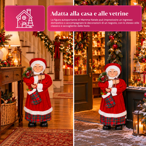 Kerstfiguur Kerstman en Kerstvrouw h110cm, decoratie voor huis, winkel en etalage, 2 varianten om uit te kiezen met dennentakjes en dennenappels
