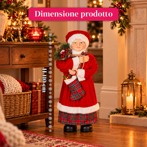 Kerstfiguur Kerstman en Kerstvrouw h110cm, decoratie voor huis, winkel en etalage, 2 varianten om uit te kiezen met dennentakjes en dennenappels