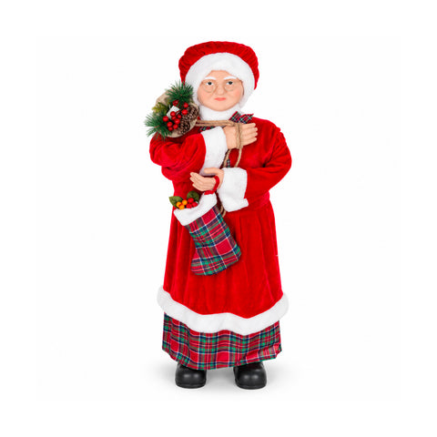 Kerstfiguur Kerstman en Kerstvrouw h110cm, decoratie voor huis, winkel en etalage, 2 varianten om uit te kiezen met dennentakjes en dennenappels