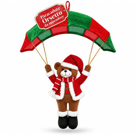 Op te hangen kerstparachute 80 cm met kerstfiguur, 4 figuren