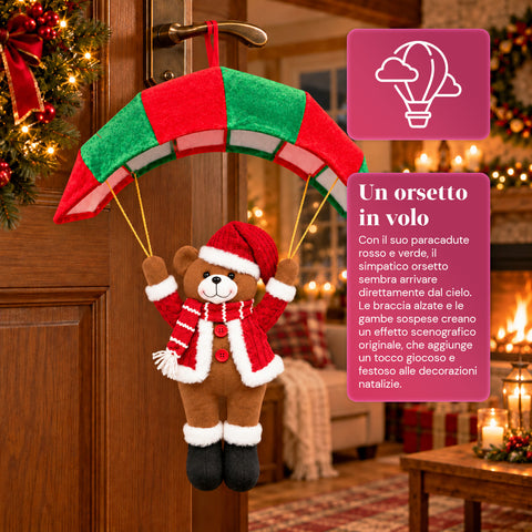 Op te hangen kerstparachute 80 cm met kerstfiguur, 4 figuren