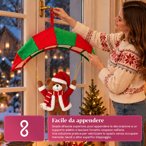 Op te hangen kerstparachute 80 cm met kerstfiguur, 4 figuren
